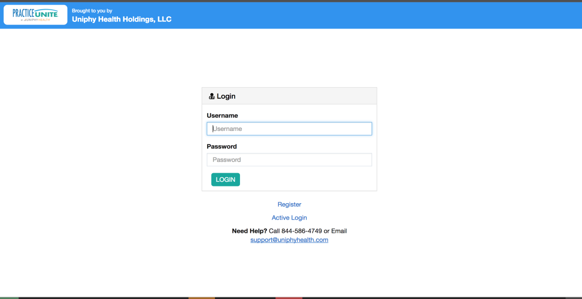 PracticeUnite login screen