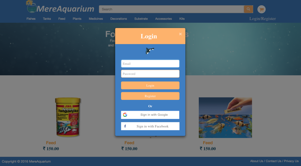 MereAquarium login screen